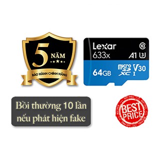 Thẻ Nhớ MicroSD Lexar U3/V30 64/128GB, cam kết chính hãng, Bảo hành 5 năm, bồi thường gấp 10 lần nếu phát hiện hàng fake