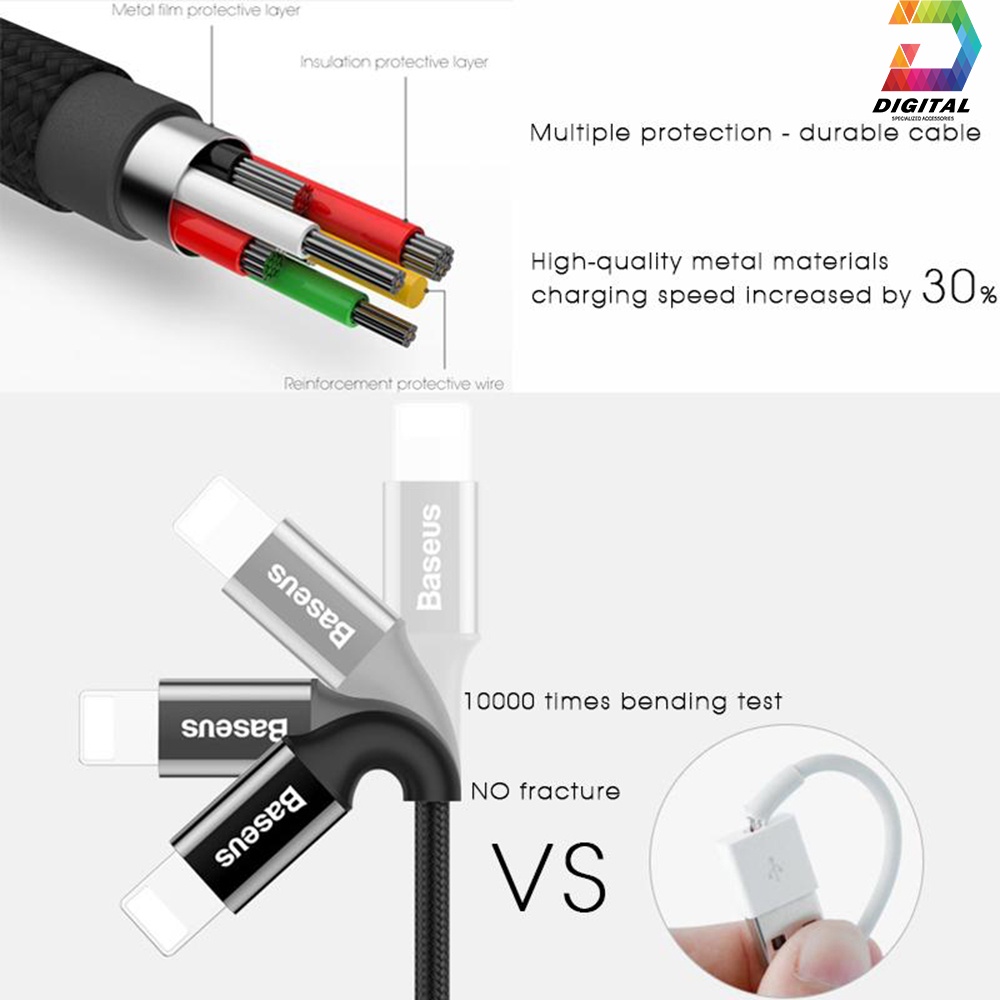 Cáp Sạc Đa Năng 3 Đầu Baseus Dây Dù Siêu Chắc Chính Hãng