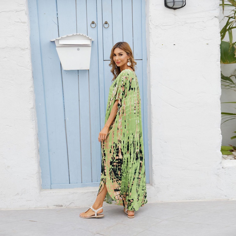 Xiangbao Áo Choàng Tắm Biển Dáng Dài Rộng Họa Tiết Sọc Nhuộm Màu Cho Nữ