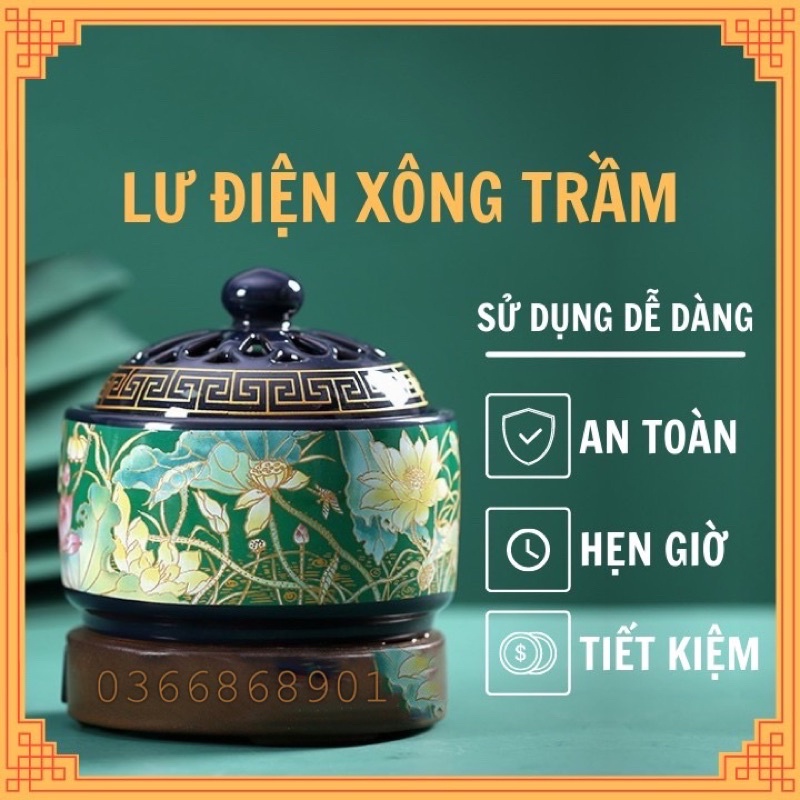 Lư điện lư xông trầm điện có hẹn giờ chỉnh nhiệt gốm sứ cao cấp chịu nhiệt