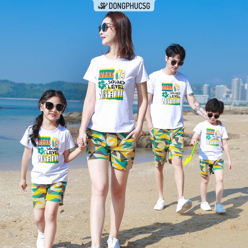 Áo thun gia đình đi biển Đồng phục gia đình 3/4/5 người giá rẻ Thun cotton 4 chiều GD410T
