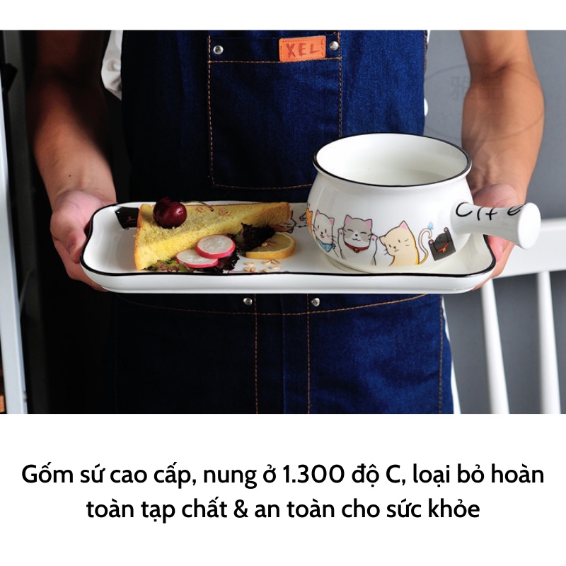 Set đựng đồ ăn sáng bằng sứ có tay cầm cao cấp Holame