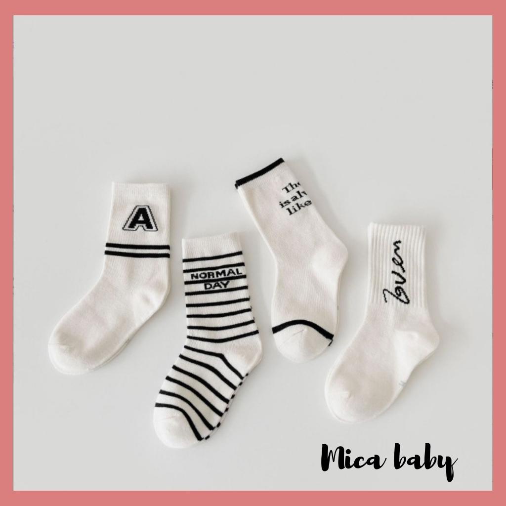 Set 4 đôi tất cao cổ cho bé trai bé gái phong cách Hàn Quốc họa tiết basic T36 Mica baby