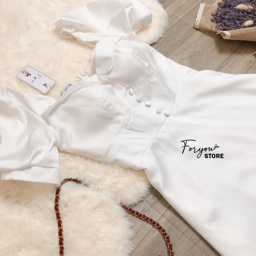 Flora Dress - Váy trắng tay bồng FORYOU dàng dài phối cổ vuông, đầm thiết kế dự tiệc | BigBuy360 - bigbuy360.vn