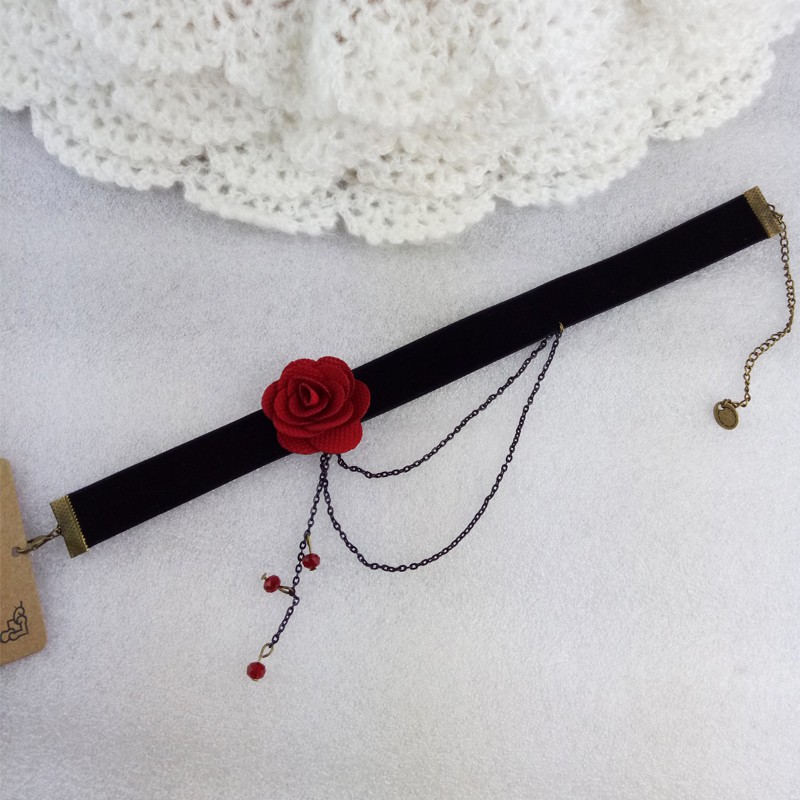 Vòng cổ nữ choker nỉ nhung hoa hồng nữ tính