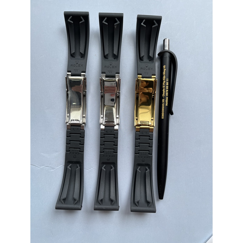 Dây đồng hồ Rolex cao su khoá bấm đầu bằng size 20mm 21mm