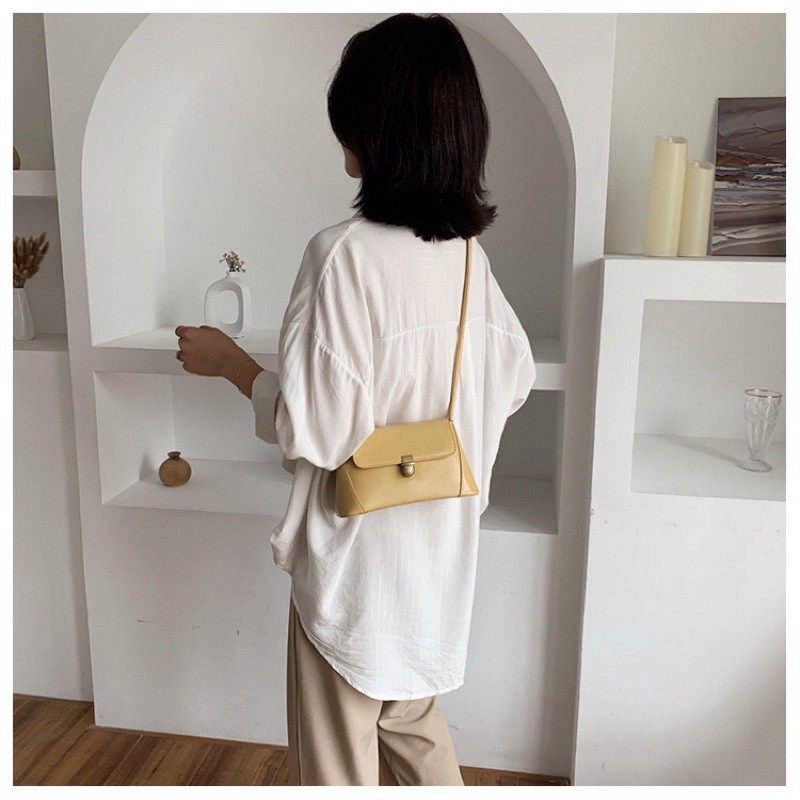 Túi xách nữ da cắp nách đeo chéo dây xoăn dáng basic lịch sự sành điệu