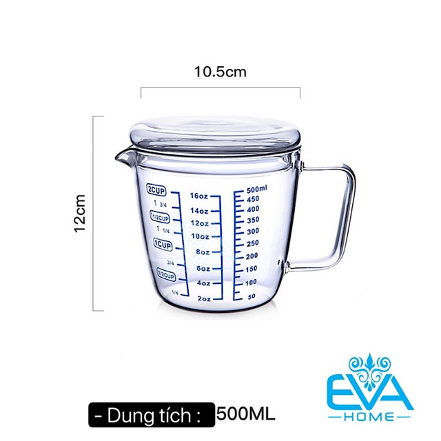 Ly Thuỷ Tinh Chia Vạch Đo Lường Chia Ml Đo Lường 500 Ml Kèm Nắp Thuỷ Tinh