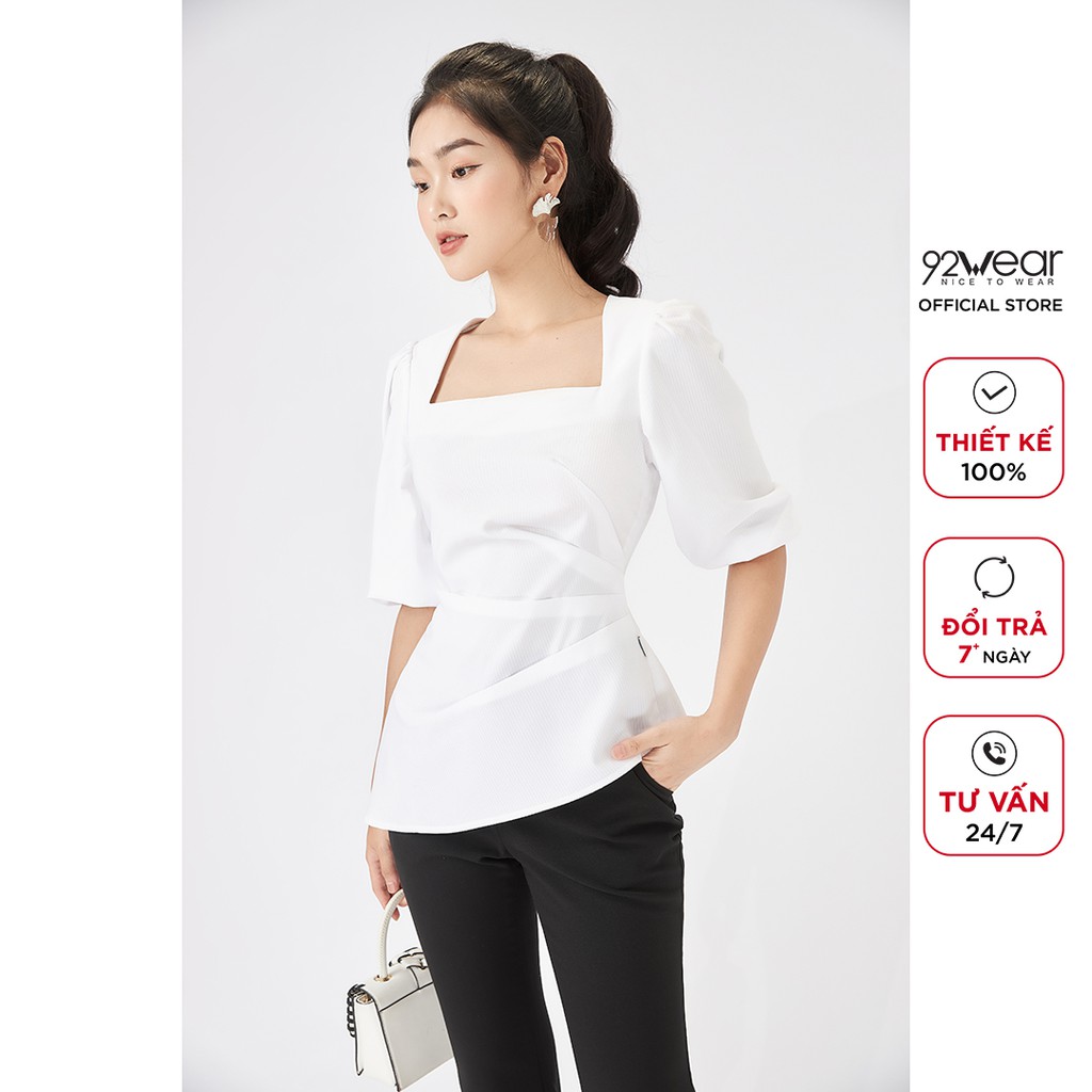 Áo sơ mi nữ kiểu 92WEAR thiết kế cổ vuông tay lỡ tà áo lệch ASA1837