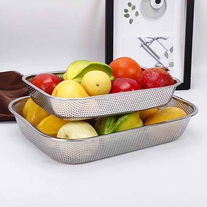Khay thoát nước hình chữ nhật chất liệu inox giá đỡ chén bát thoát nước rổ đựng rau trái cây