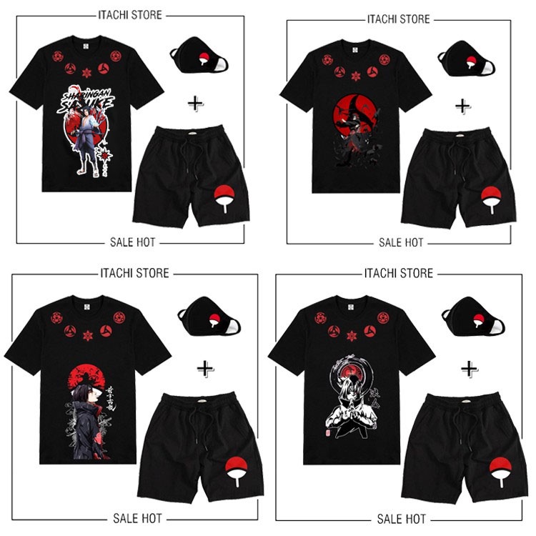 SALE 50% BST Combo Áo thun Sasuke NAruto Itachi + quấn Short + KT Uchiha HOT đẹp