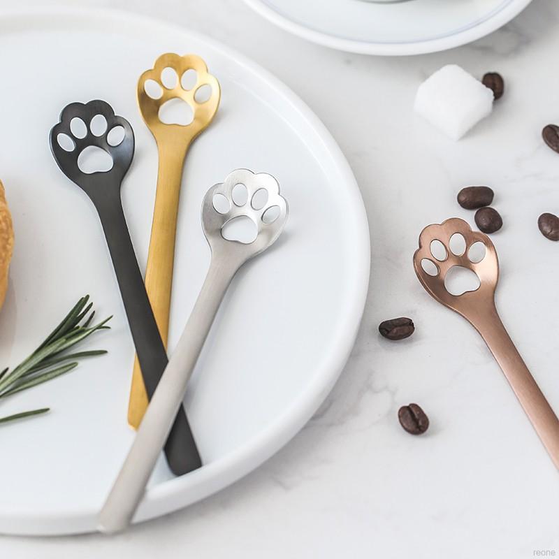 Thìa Cà Phê Bằng Thép Không Gỉ 304 Thiết Kế Hình Bàn Chân Mèo Dễ Thương Đáng Yêu Chất Lượng Cao