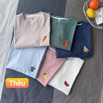 Áo thun nữ form rộng tay lỡ unisex LOGO TRÁI CÂY Freesize 40 - 70kg áo thun nam form rộng tay lỡ, áo phông nữ form rộng