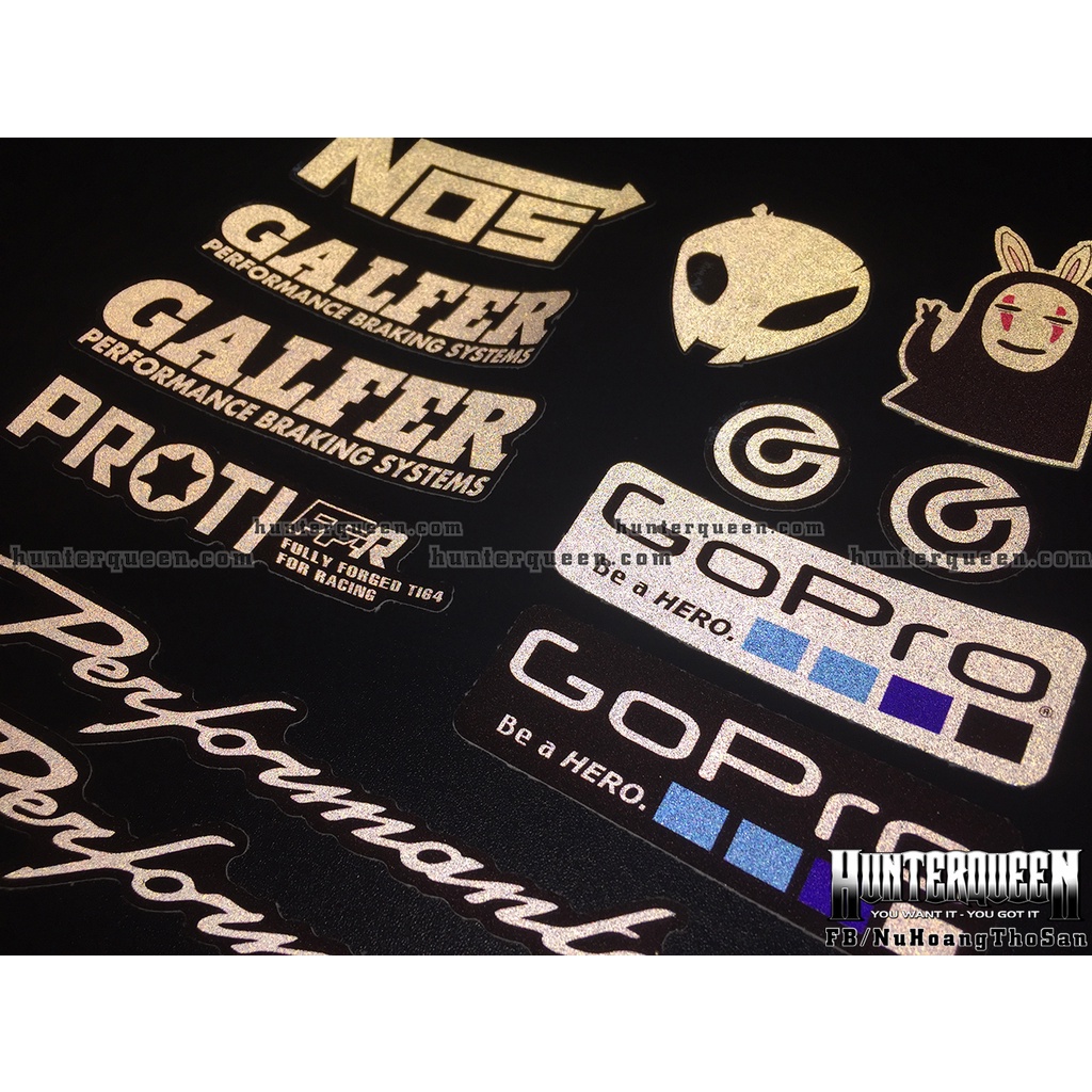 9 mẫu logo tông màu trắng đen phản quang 3M của Mỹ. Decal cao cấp chống nước, không bay màu