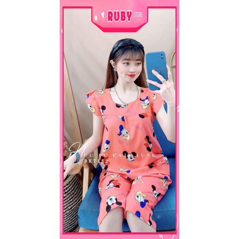 Đồ bộ nữ mặc nhà chất kate mềm mát in hình chuột hoạt hình dễ thương BKT152