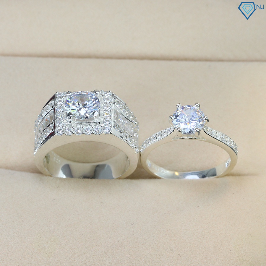 Nhẫn đôi nam nữ đính đá bạc thật đính đá khắc tên ND0481 - Trang sức TNJ