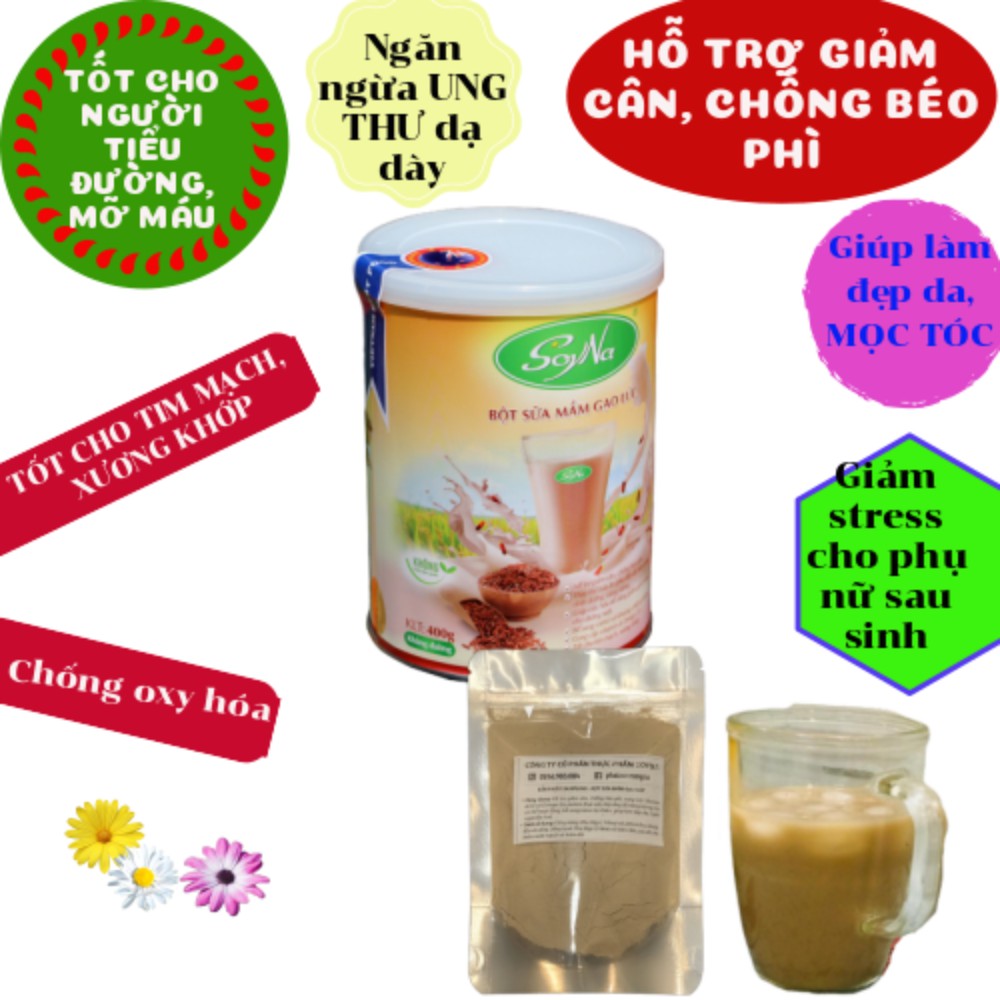 Bột Sữa Mầm Gạo Lứt không đường- Hộp 400g- Dành cho ăn kiêng, giảm cân, tiểu đường