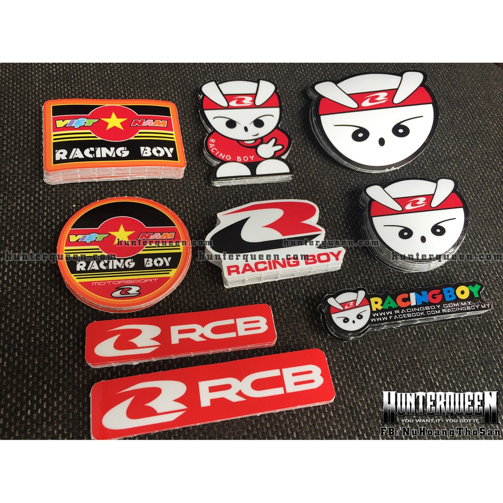 Trọn bộ 8 logo VN RACING BOY. Hình dán thỏ cực ngầu chống nước - Nhận đặt in sticker theo yêu cầu