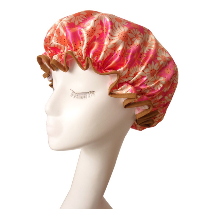 Mũ Trùm Tóc Khi Tắm Hai Lớp Chống Nước Họa Tiết Chấm Bi Và Hoa Cho Nữ