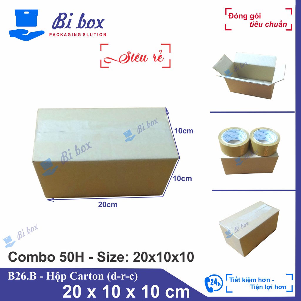 Combo 50 hộp carton 20x10x10 - hộp giấy carton giá rẻ