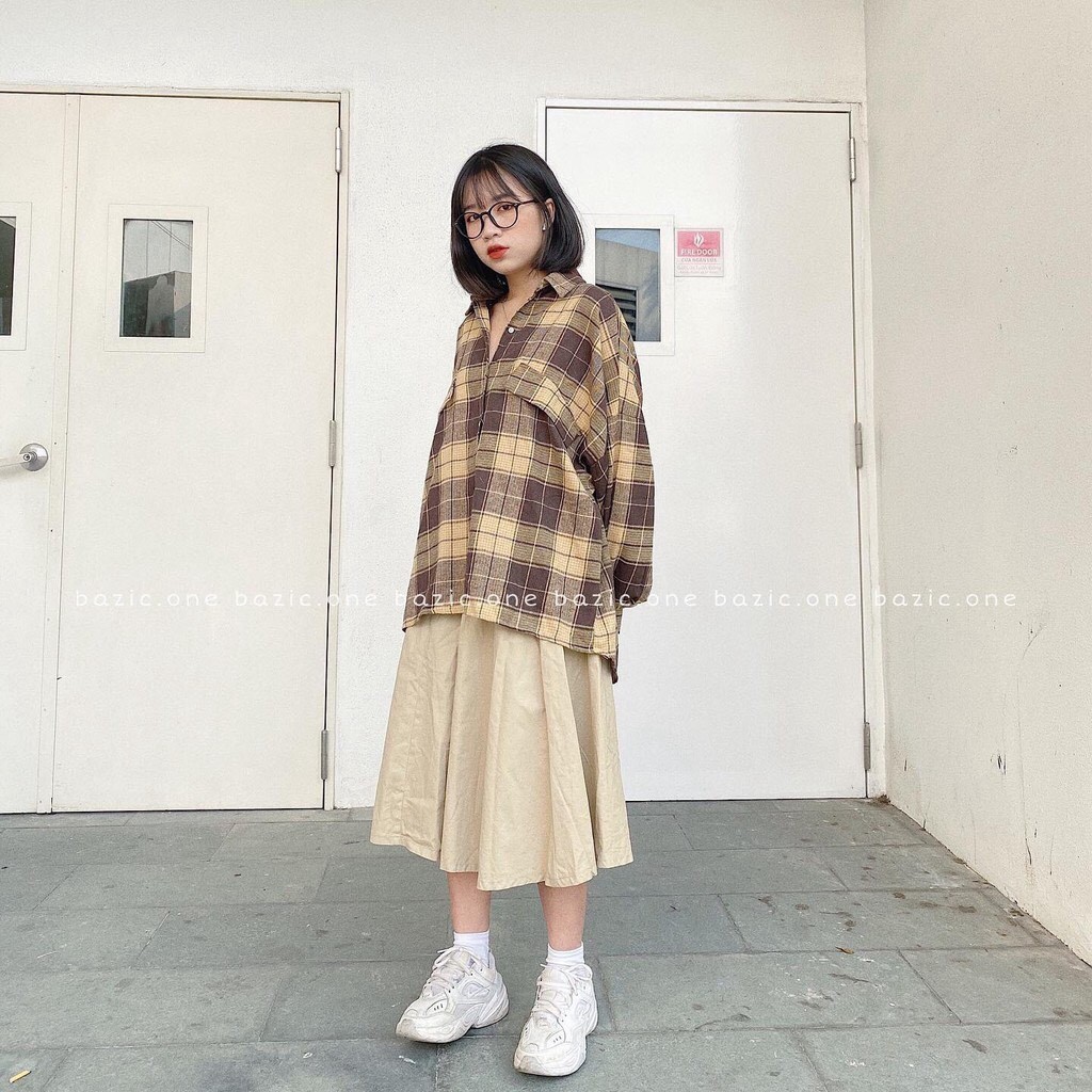 Áo sơ mi khoác ngoài form rộng caro , chất kate dày mịn cực xinh