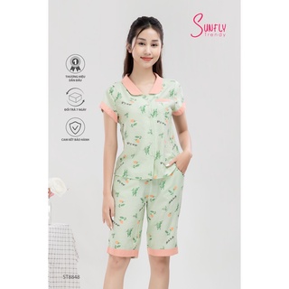 St8848 bộ mặc nhà nữ pijamas sunfly linen áo cộc quần ngố