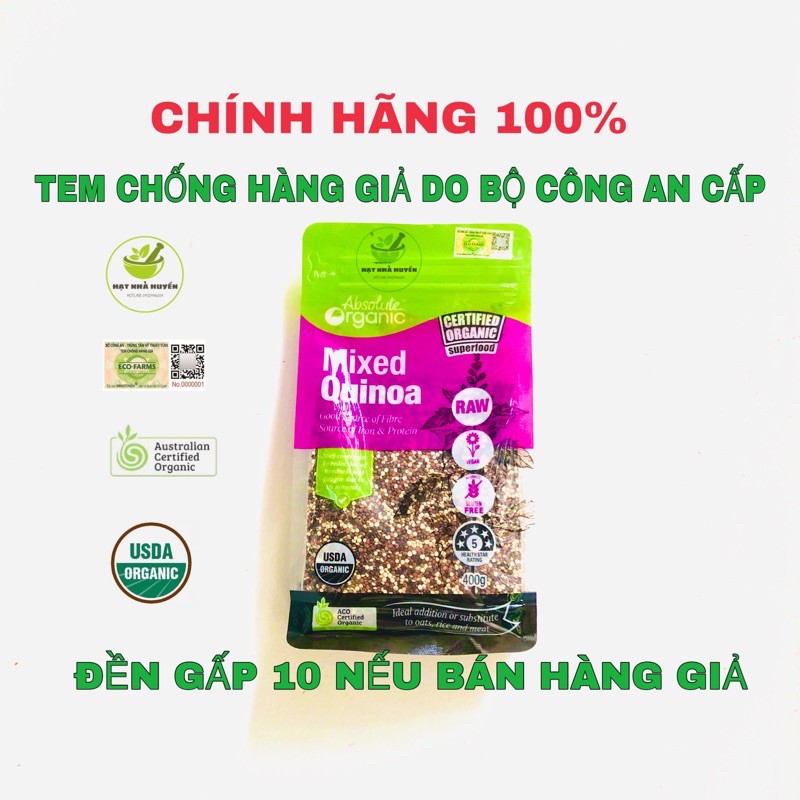 Hạt Quinoa mix (hạt diêm mạch 3 màu) Absolute Organic chính hãng