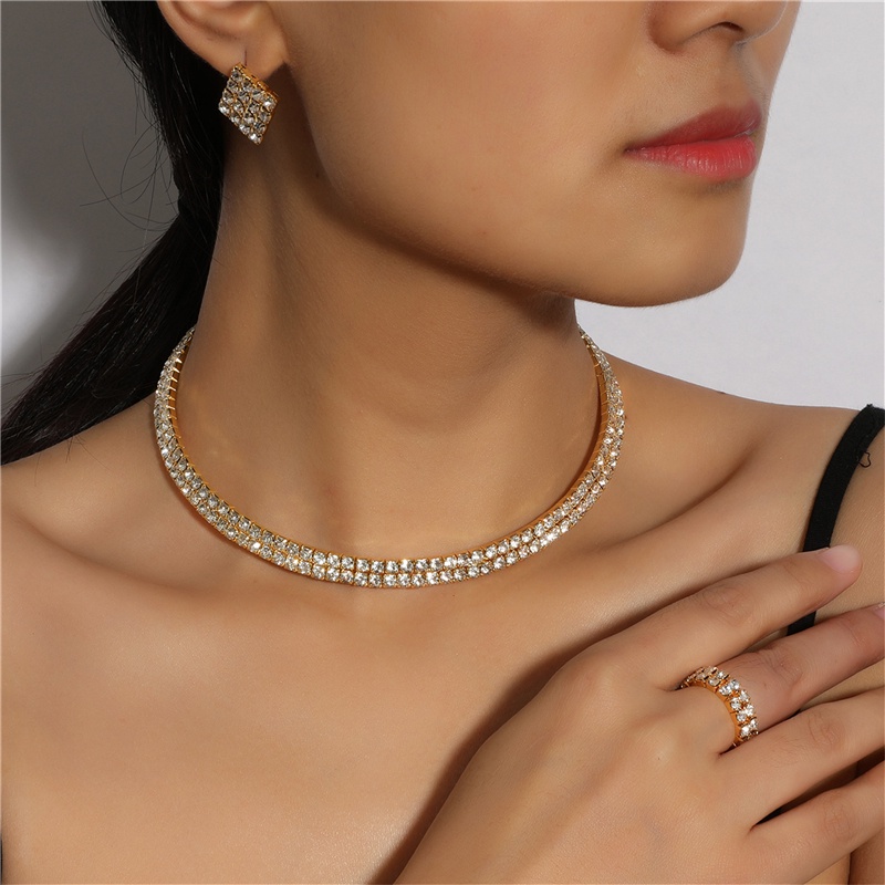 Bộ Trang Sức Đính Đá Lấp Lánh Sang Trọng Dành Cho Cô Dâu