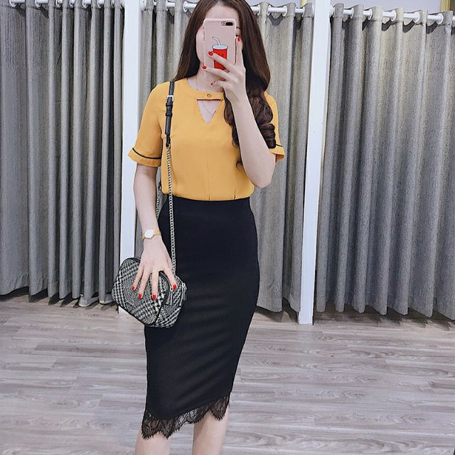 chân váy công sở bút chì, chân váy bút chì ren gấu | BigBuy360 - bigbuy360.vn