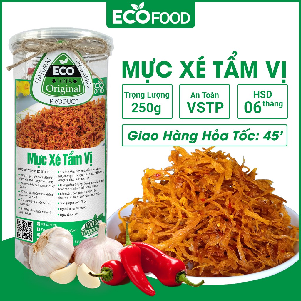 Mực Xé Tẩm Gia Vị 250G Ecofood - Đồ Ăn Vặt Việt Nam - An Toàn Vệ Sinh Thực Phẩm