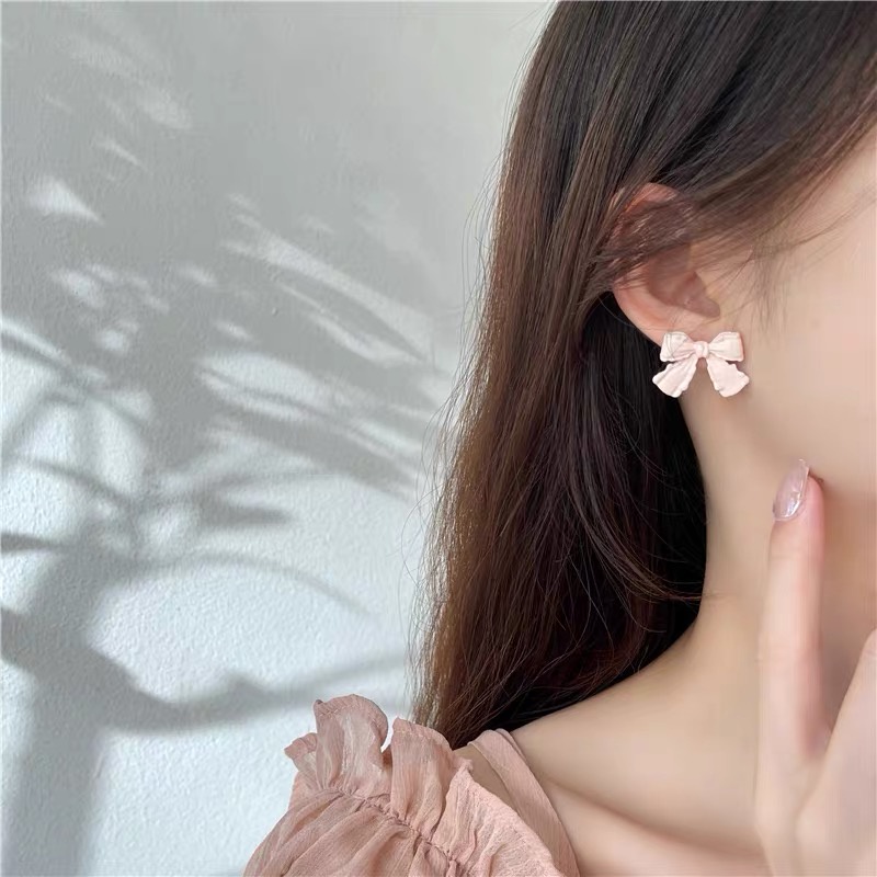 Bông Tai Mạ Bạc 925 Hình Nơ Phong Cách Hàn Quốc Đơn Giản Thời Trang