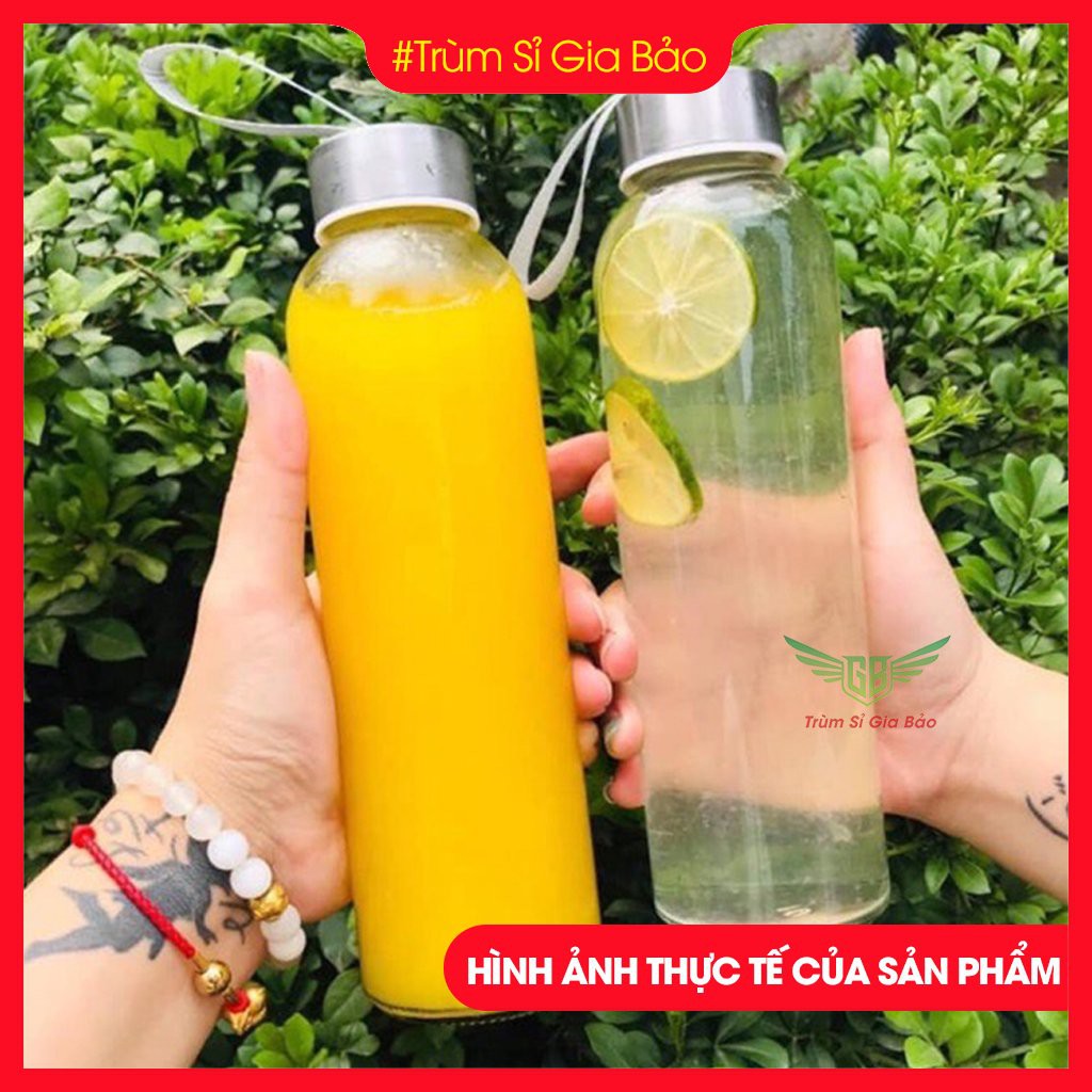 Bình Nước Thuỷ Tinh Chịu Nhiệt 500ml , 300ml - Chai Đựng Nước DETOX Loại Dày , Có Quai Đeo. | BigBuy360 - bigbuy360.vn