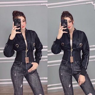 Áo khoác phi beo eo khoen lưng cao so hot