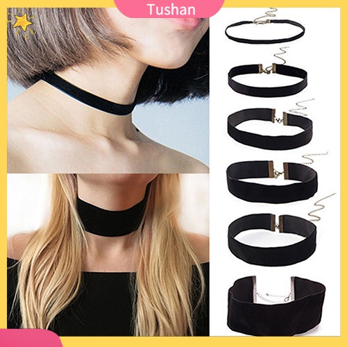 Vòng cổ choker nhung đen phong cách retro đơn giản xinh xắn cho nữ