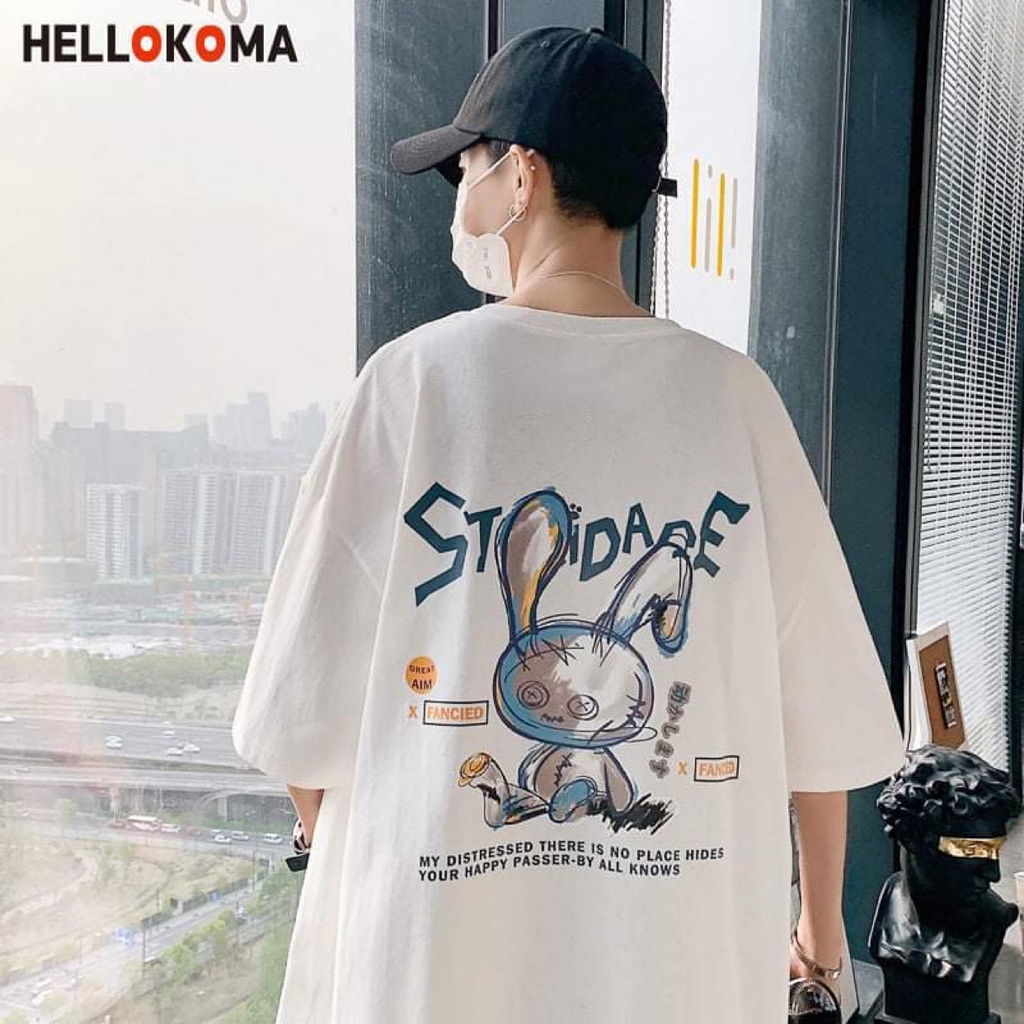 Áo thun unisex  hình thỏ stolidage form rộng vải cotton shophienmai- áo phông nam nữ phong cách ulzzang TH03