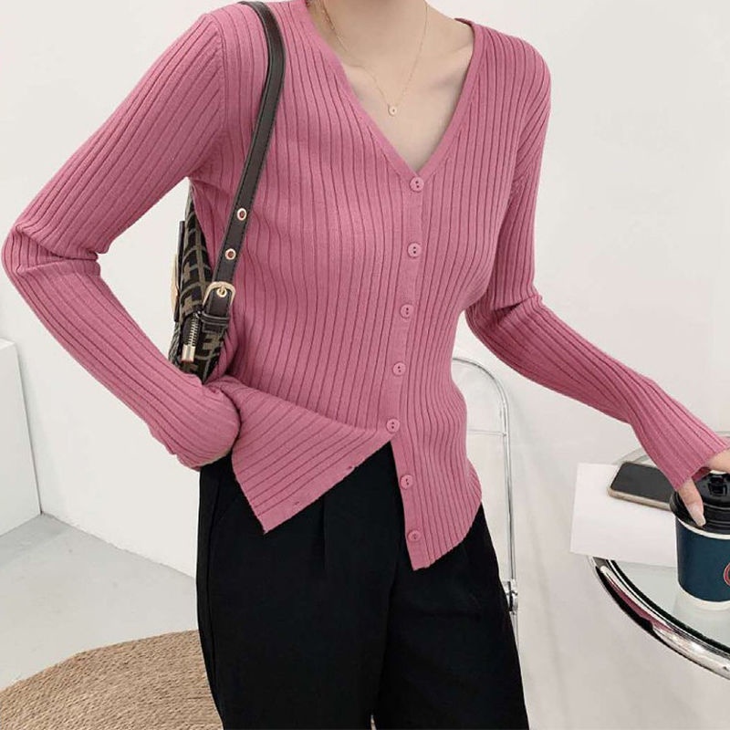 Áo sweater Dệt Kim Mỏng Cổ V Tay Dài Thời Trang Xuân Thu Cho Nữ