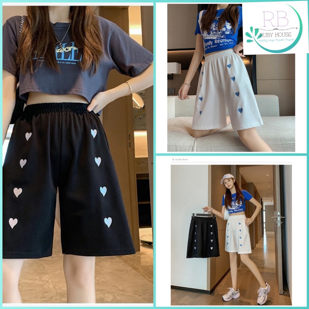 Quần đùi tim trước RUBY HOUSE86 Chất cotton dầy mịn mát, có 2 size, 2 màu, ullzang