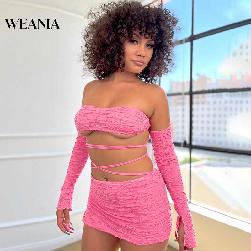 Bộ Áo Ống Màu Trơn + Chân Váy Xẻ Tà Dáng Ôm Gợi Cảm Cho Nữ