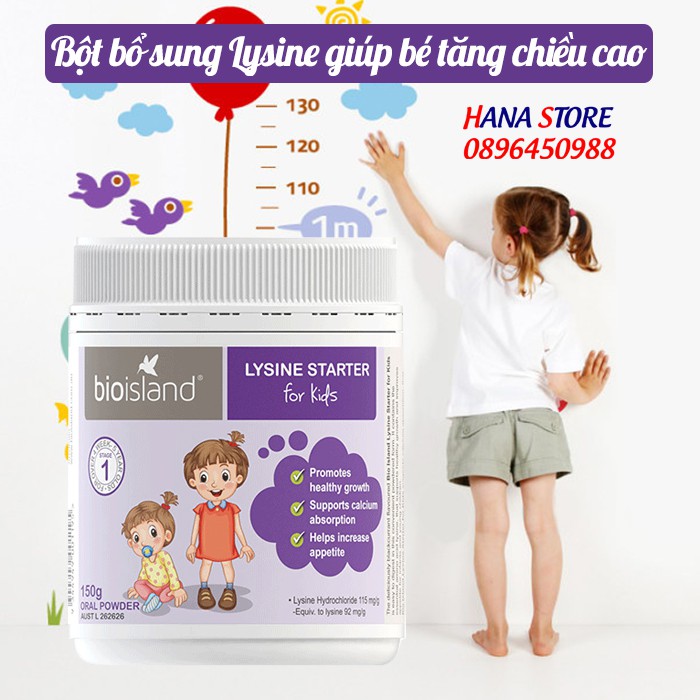 Bột bổ sung Lysine giúp bé tăng chiều cao của Úc Bio Island Lysine Starter For Kids - Hộp 150g