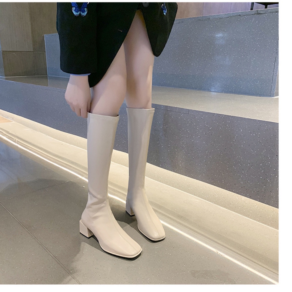 Bốt đùi da đẹp khoá cạnh gót 5 phân lót lông  đi mềm êm chân