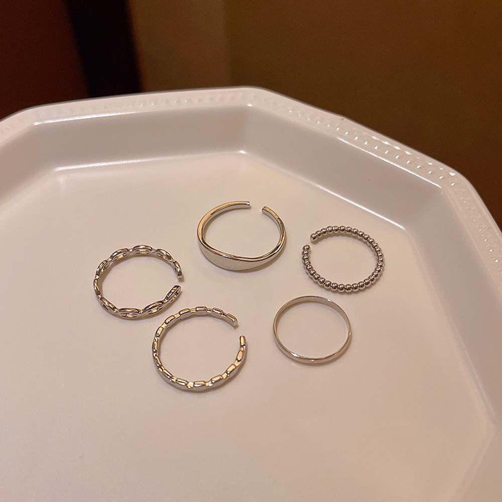 Bộ Nhẫn Hở Phối Dây Xích Mỏng Phong Cách Punk Thanh Lịch Cho Nữ