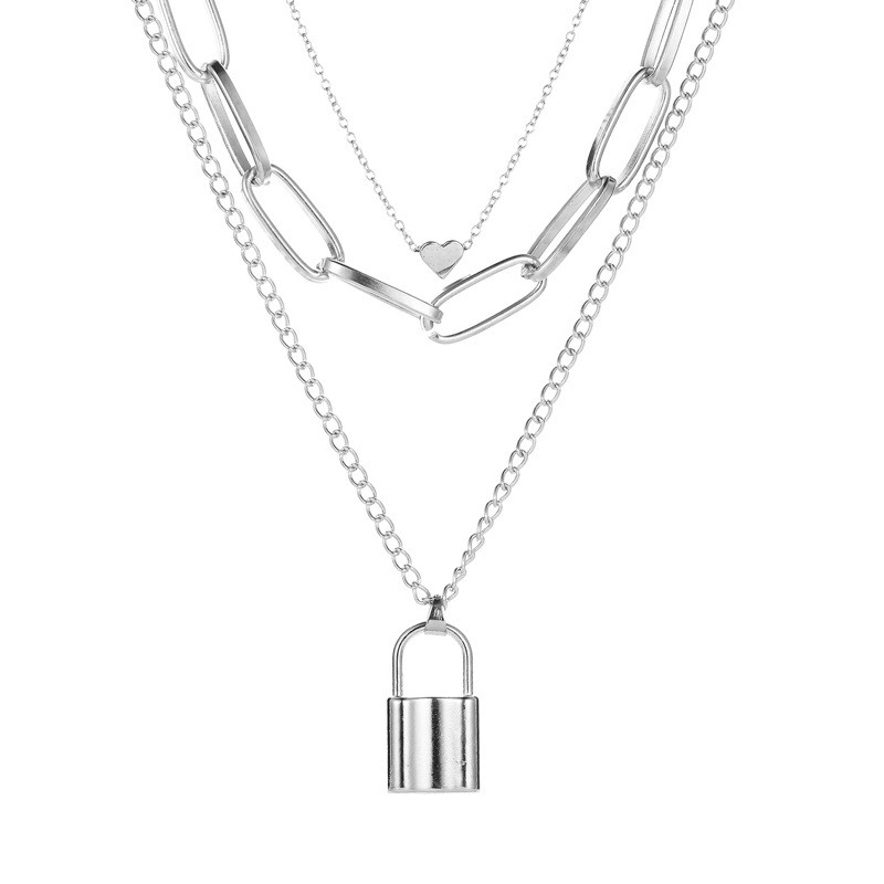 Dây chuyền mặt họa tiết ổ khóa và trái tim phong cách cổ điển