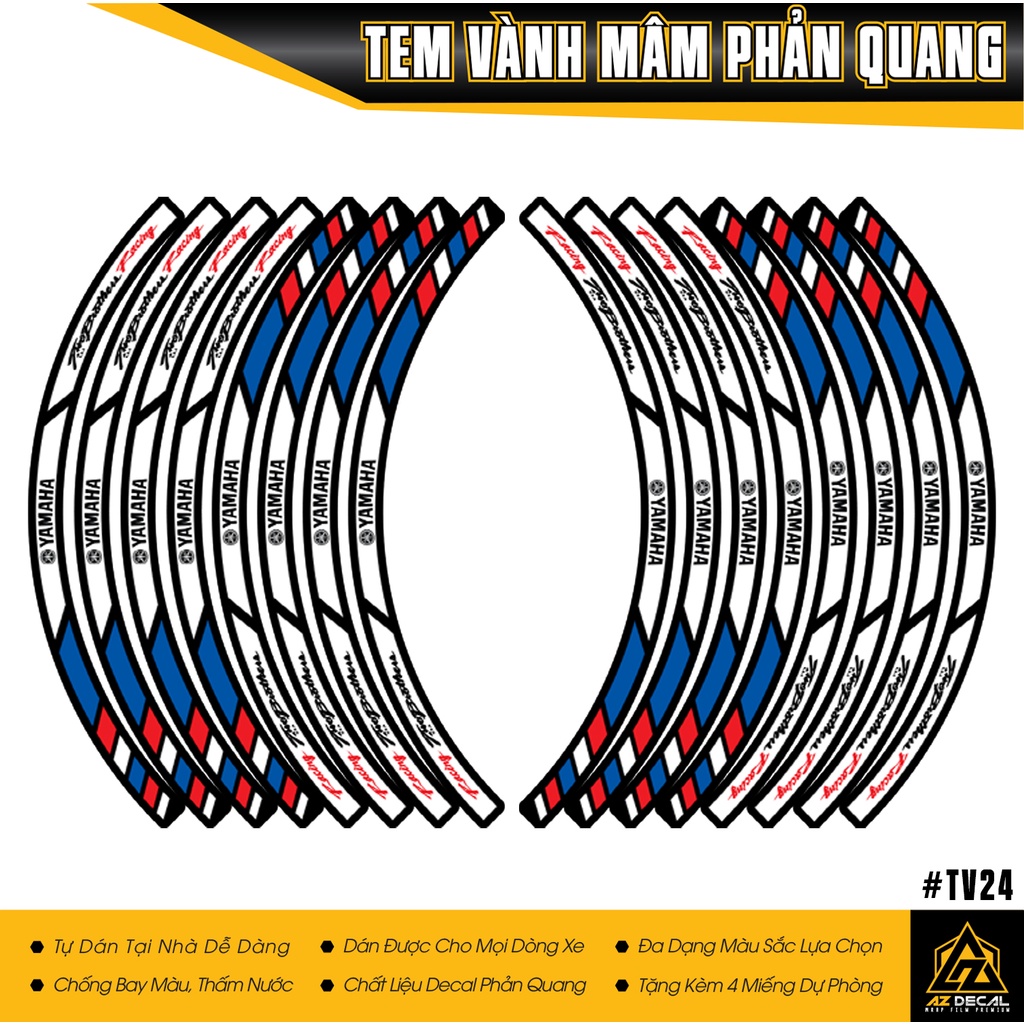 Tem Dán Vành Phản Quang Yamaha M Performance | TV24 | Decal Dán Mâm Xe Chống Thấm Nước, Chống Bay Màu