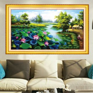 Tranh thêu chữ thập 3D ao sen ngát hương 124x64cm LV3017