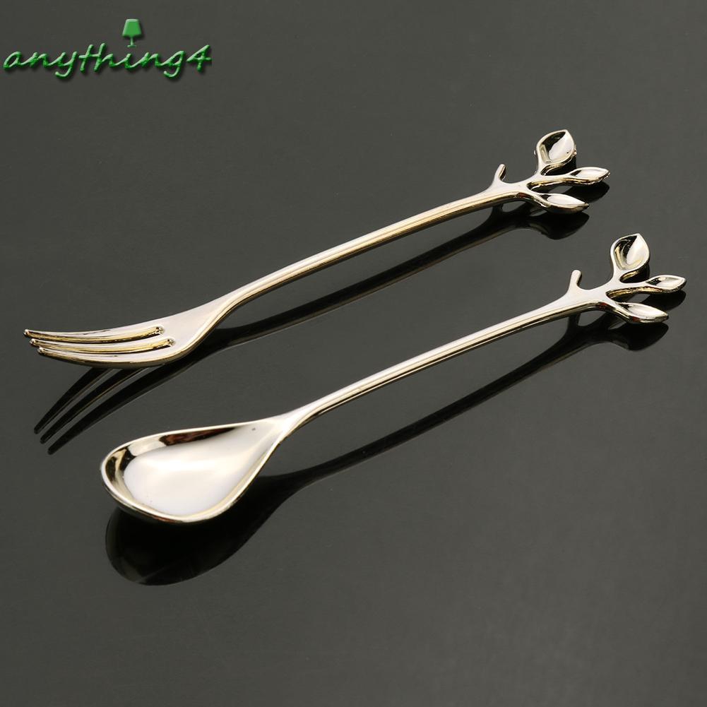 ♚any♚ Convenient 2pcs/Set Coffee Dessert Spoon Vintage Royal Style Branch Shape Cutlery Fork