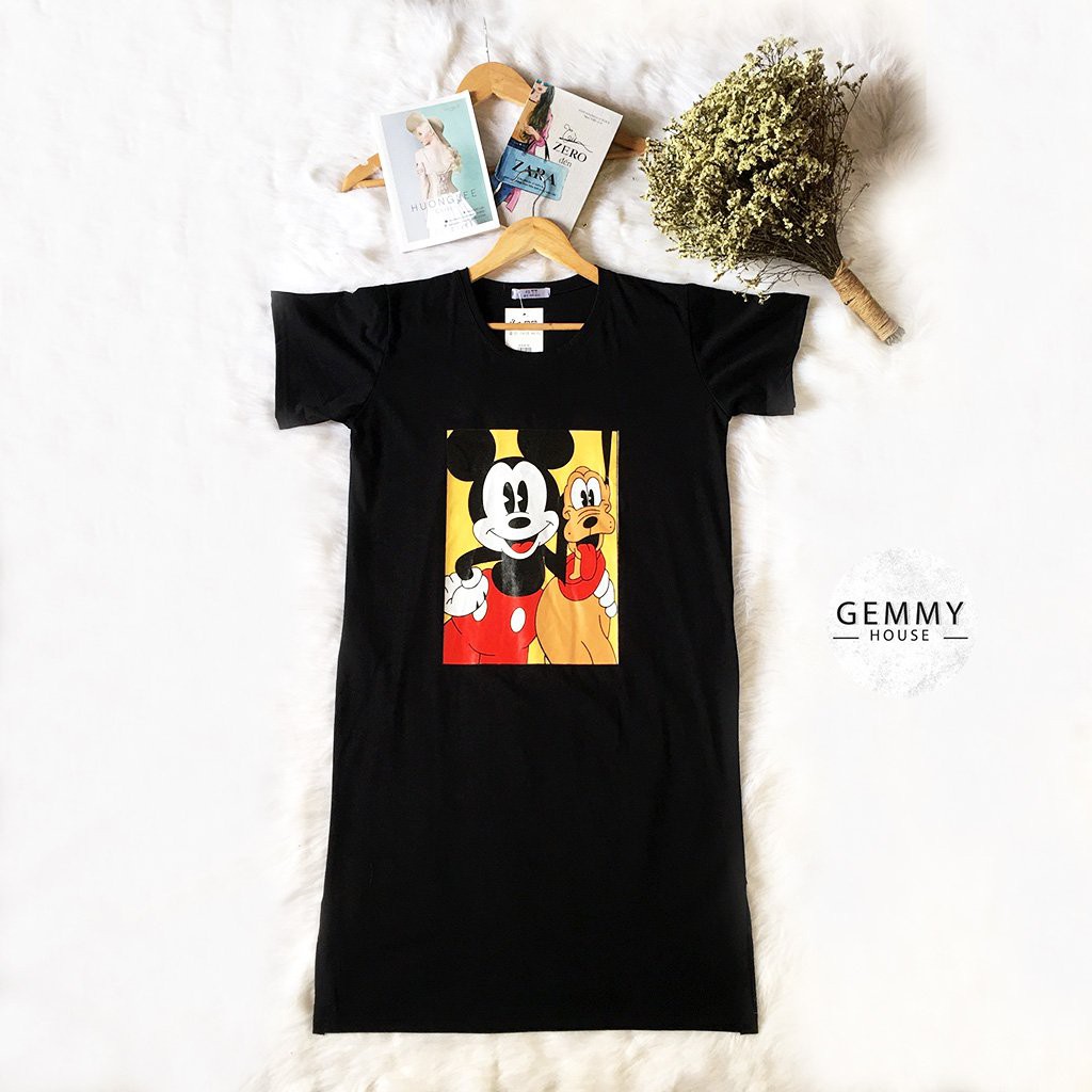 Váy xuông dài, Váy suông bầu chất cotton Gemmy House in hình Mickey B2