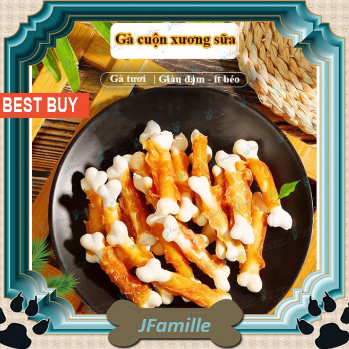 Đồ Ăn Vặt Cho Chó, Gà Cuộn Xương Canxi Sữa JFamille, Bổ Sung Protein Từ Gà, Gói 100gr - JF1026