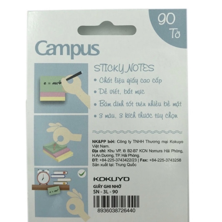 Giấy Ghi Nhớ Campus, ghi chú SN-3L-90 3 kích thước giấy linh hoạt , Sticky Note Campus