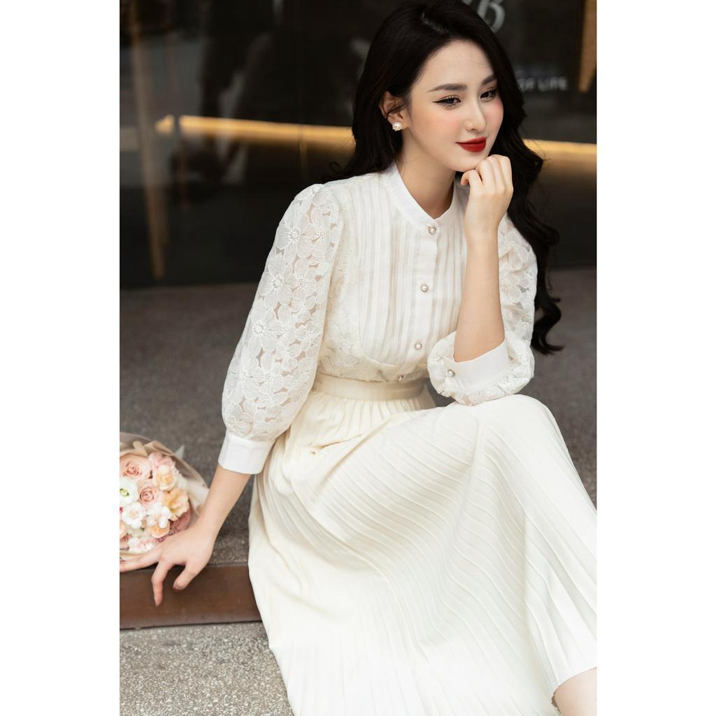 Sơ mi  ren cổ tàu phối cúp trần mí  TIINSTORE  AHD746