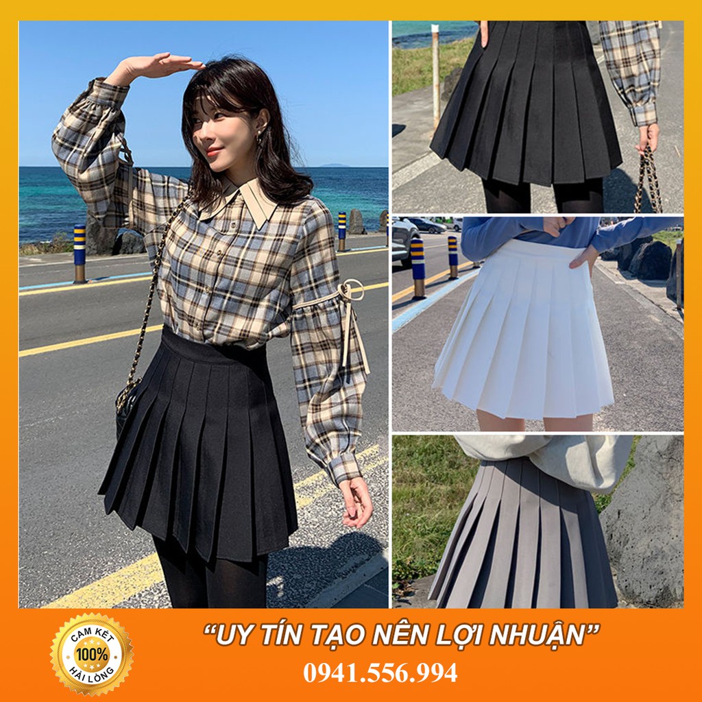 Chân Váy Xếp Ly Cạp Cao Hàn Quốc Chất Cực Đẹp